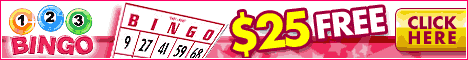 123 Bingo is giving all thier player $25 FREE when they Sign Up!